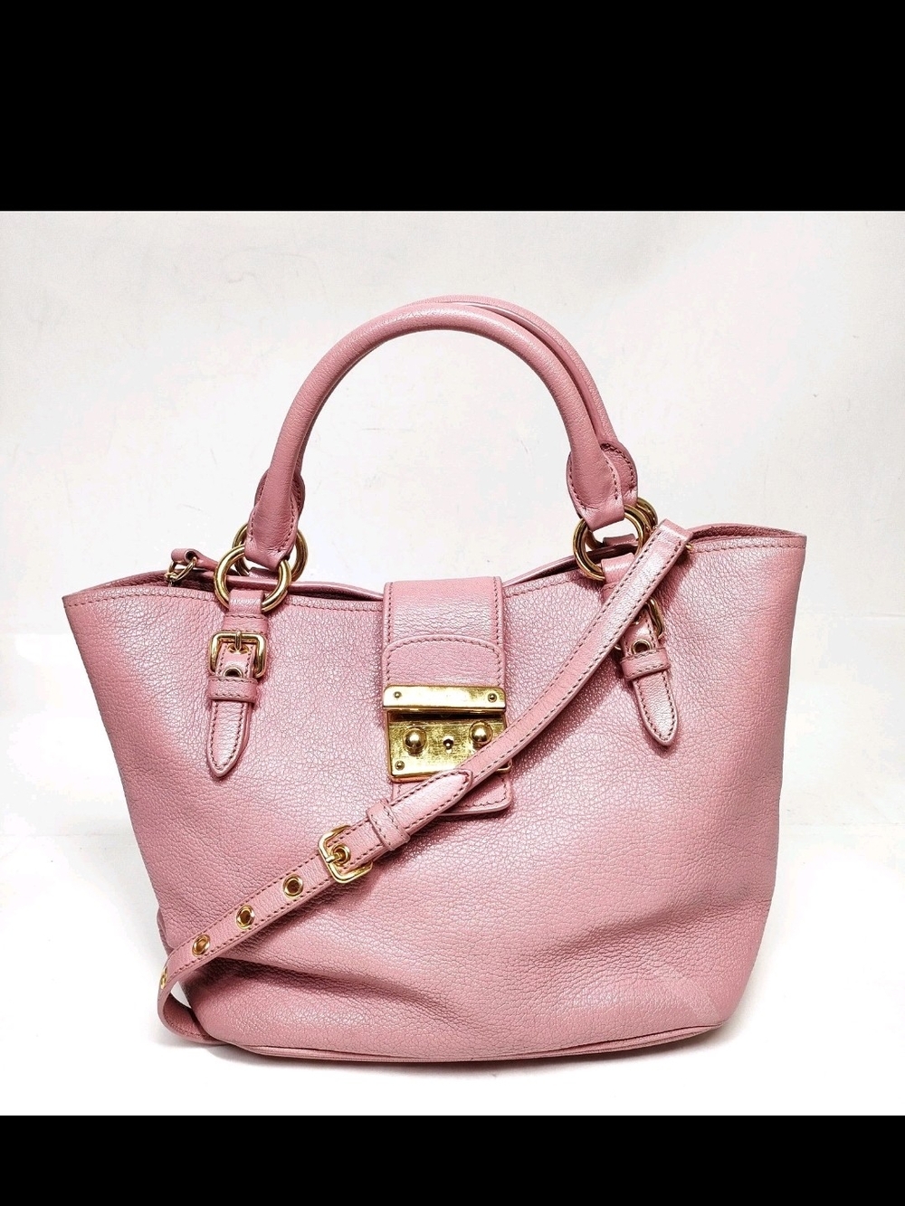 Miu Miu Madras pink goat leather top-handle bag